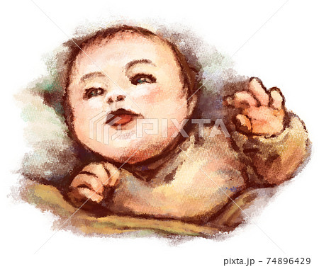 手描きの楽しそうに笑う赤ちゃんのイラスト素材