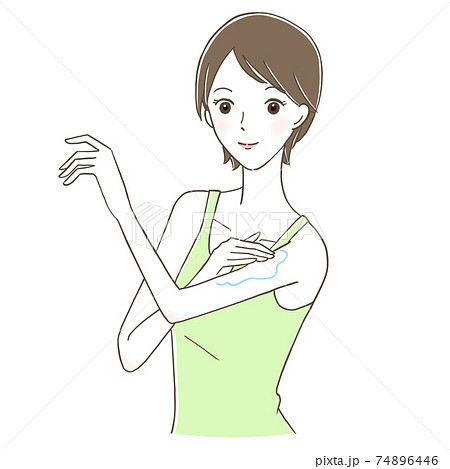 腕にクリームを塗る笑顔の女性 腕にクリームを塗る笑顔の女性 74896446