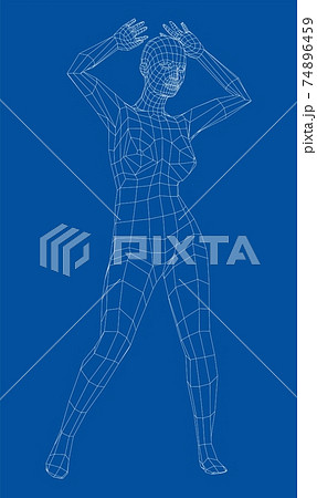 Wireframe ballerina in dance pose. Vector 74896459