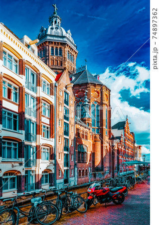 Amsterdam with canal in the downtown,Holland. 74897362