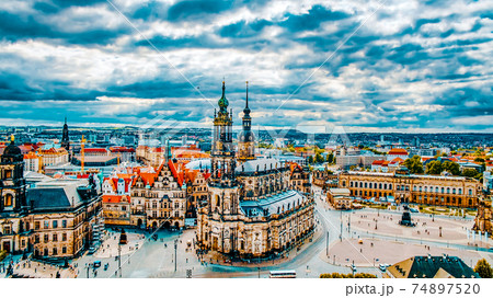 Histoirical center of the Dresden Old Town. Dresden has a long history as the capital and royal residence for the Electors and Kings of Saxony.Saxony, Germany. 74897520