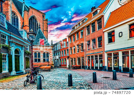 Beautiful views of the streets, ancient buildings of Amsterdam - also call "Venice in the North". Netherland 74897720