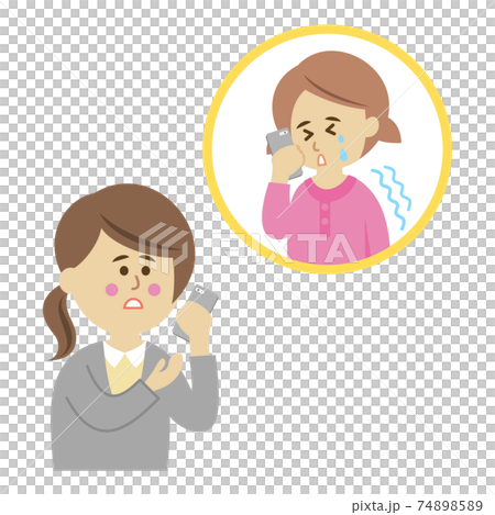電話で悩みを相談する子供のイラストイメージのイラスト素材 7485