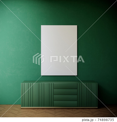 Blank picture frame mock up on Green wall, modern room interior, 3d rendering background Blank picture frame mock up on Green wall, modern room interior, 3d rendering background 74898735