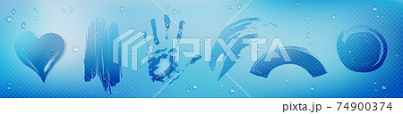 Wipe stains on glass with condensation water drops 74900374
