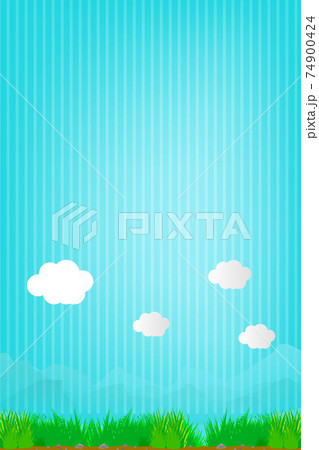 山と草原と空のストライプ爽やか背景 縦長 のイラスト素材