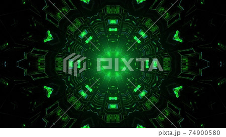 Abstract 3d illustration of green spherical tunnel 74900580