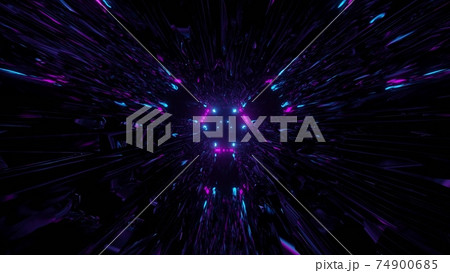 3D illustration of distorted tunnel with lamps 74900685