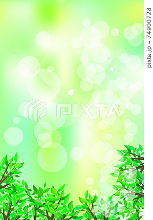 葉っぱと緑のぼやけた背景 縦長 のイラスト素材