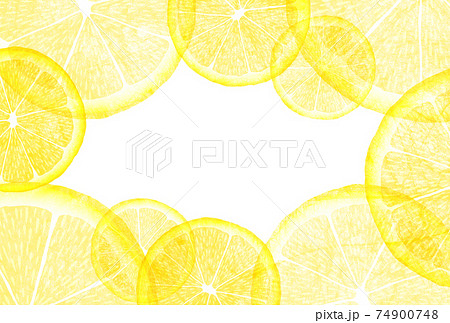 水彩風輪切りレモンフレームのポストカードのイラスト素材