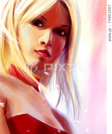 Artwork of a pretty young female character portrait, digital illustration. 74901007