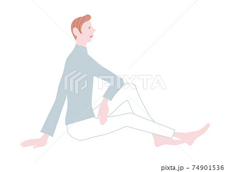 片膝を立てて座る男性のイラスト素材