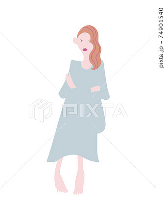 腕を組んで床に座る女性のイラスト素材