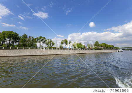 Moskva River and embankments (view from tourist pleasure boat). Moscow, Russia Moskva River and embankments (view from tourist pleasure boat). Moscow, Russia 74901696