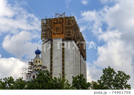 The building of the Presidium of Russian Academy of Sciences, Moscow, Russia. Shooting from a tourist pleasure boat The building of the Presidium of Russian Academy of Sciences, Moscow, Russia. Shooting from a tourist pleasure boat 74901709