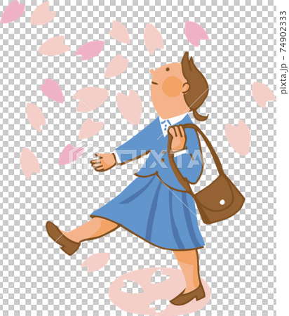 桜吹雪の下の女性 74902333