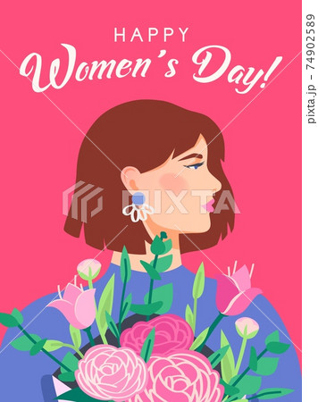 Happy Womens Day, March 8 card. Woman portrait. Happy Womens Day, March 8 card. Woman portrait. 74902589