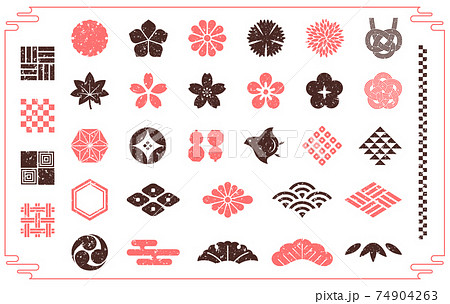 スタンプ風の和柄アイコン素材集のイラスト素材