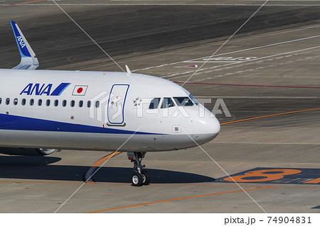 空港の風景　タキシング中の飛行機　東京都大田区 74904831