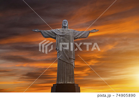 Beautiful panorama of Rio de Janeiro at twilight, Brazil. Corcovado 74905890