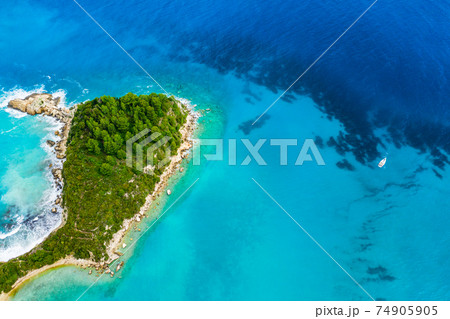 Beautiful beach in Kefalonia, Ionian Islands, Greece. Aerial view. Beautiful beach in Kefalonia, Ionian Islands, Greece. Aerial view. 74905905