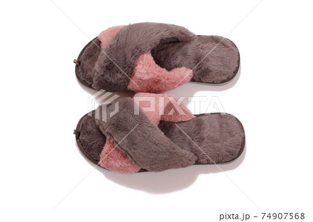 Soft slippers isolated on white background. Top view 74907568