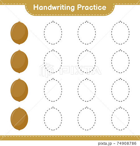Handwriting practice. Tracing lines of Kiwi. Educational children game, printable worksheet, vector illustration 74908786