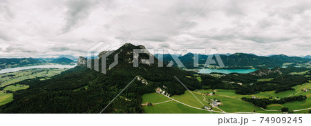 drone photo on lake Mondsee at Upper Austria, Oberosterreich 74909245