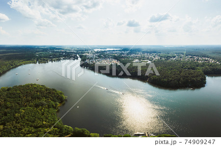 aerial photo of the Flakensee at Woltersdorf and Erkner in Brandenburg aerial photo of the Flakensee at Woltersdorf and Erkner in Brandenburg 74909247