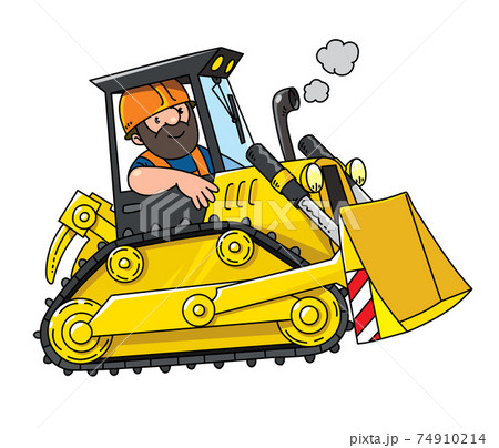 Construction worker in a bulldozer. Vector cartoon - Stock Illustration  [74910214] - PIXTA
