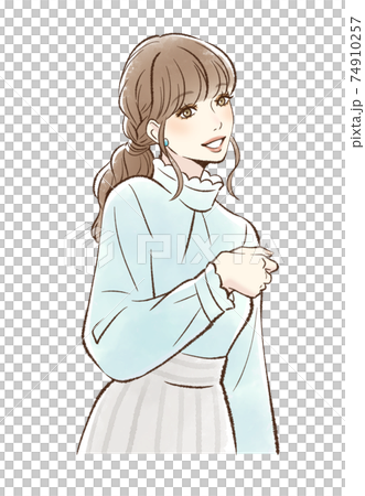 メイクをした笑顔の女性＿ベージュ系 74910257