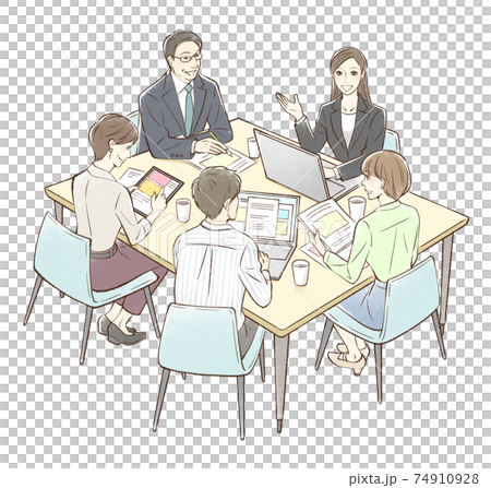 女性を中心にグループでミーティング 74910928