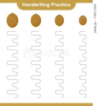 Handwriting practice. Tracing lines of Kiwi. Educational children game, printable worksheet, vector illustration 74911465