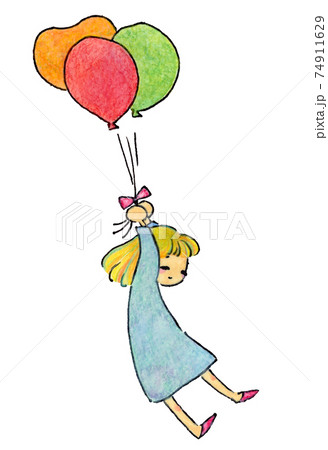 風船を持って浮かぶ女の子 74911629