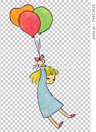風船を持って浮かぶ女の子 74911629