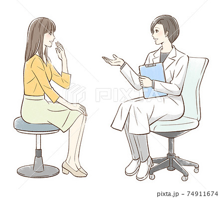 カウンセリングするドクターと女性患者 背景なしのイラスト素材