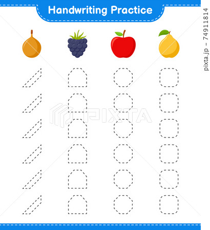 Handwriting practice. Tracing lines of Fruits. Educational children game, printable worksheet, vector illustration Handwriting practice. Tracing lines of Fruits. Educational children game, printable worksheet, vector illustration 74911814