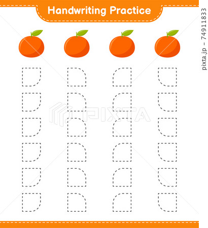 Handwriting practice. Tracing lines of Tangerin. Educational children game, printable worksheet, vector illustration Handwriting practice. Tracing lines of Tangerin. Educational children game, printable worksheet, vector illustration 74911833