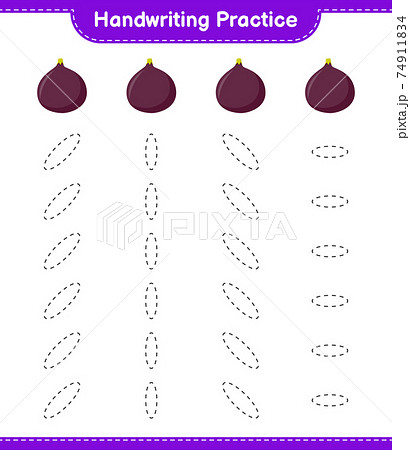 Handwriting practice. Tracing lines of Fig. Educational children game, printable worksheet, vector illustration 74911834