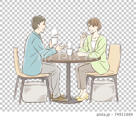 お茶する男女のペア お茶する男女のペア 74911889