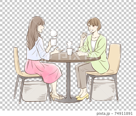 お茶する女性のペア 74911891