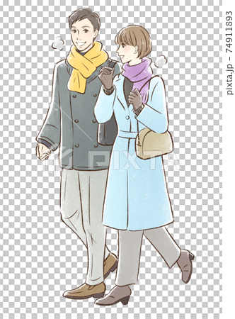 冬っぽい服装でデートするカップル 74911893