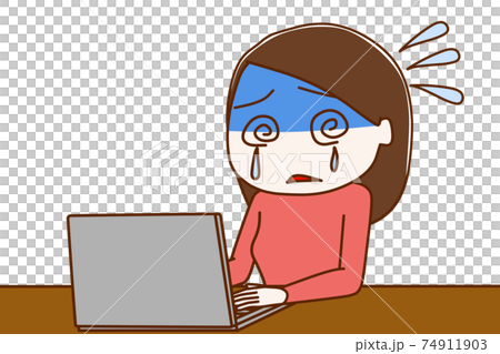 A woman panicking and crying because she doesn't know how to operate a computer A woman panicking and crying because she doesn't know how to operate a computer 74911903