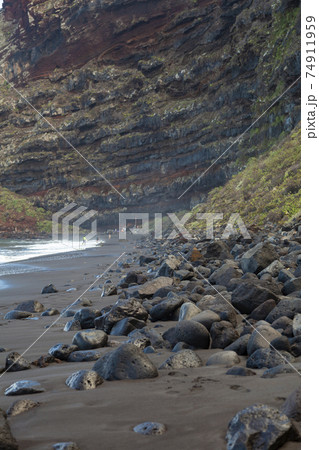 Landscape with huge cliffs, Nogales beach, La Palma, Canary Islands. Landscape with huge cliffs, Nogales beach, La Palma, Canary Islands. 74911959