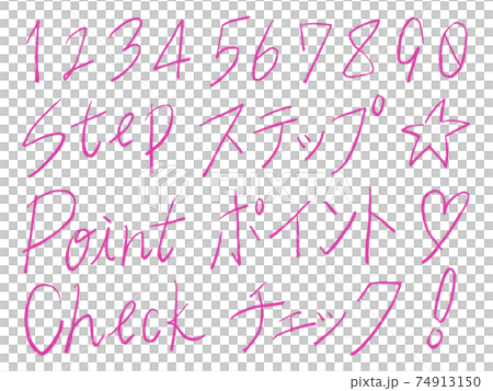 ピンクの手書きの数字や文字のセット（細字） 74913150