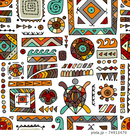 Ethnic handmade ornament for your design. Polynesian style, seamless pattern Ethnic handmade ornament for your design. Polynesian style, seamless pattern 74913470