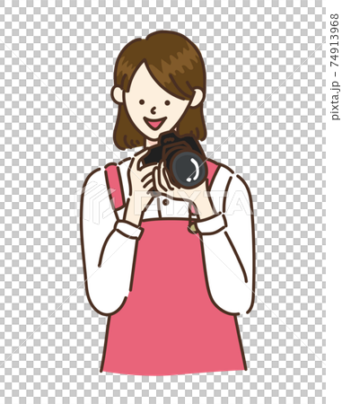 カメラ女子 女性 イラストのイラスト素材