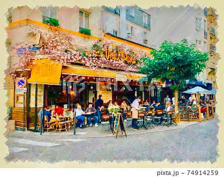 おしゃれな海外のカフェの風景のイラスト素材 おしゃれな海外のカフェの風景のイラスト素材
