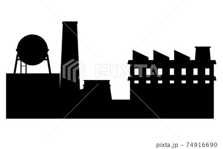 工場地帯の背景シルエットイラストのイラスト素材