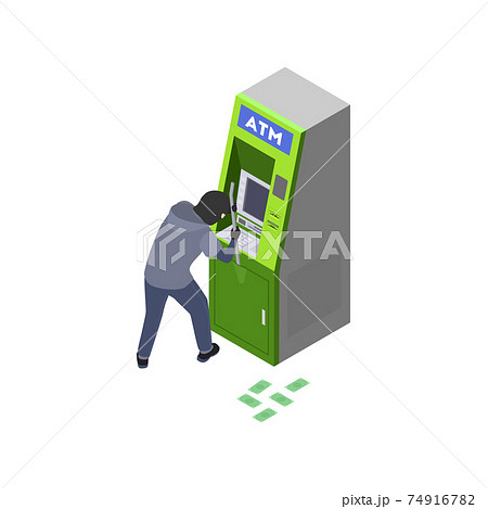 Atm Robbery Isometric Compositionのイラスト素材